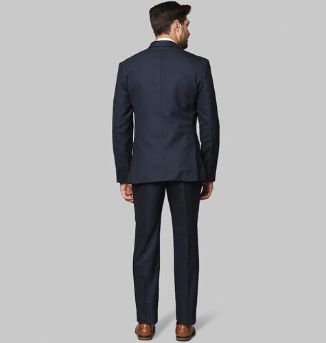 Men Navy Blue Checked Single-Breasted Formal Suit